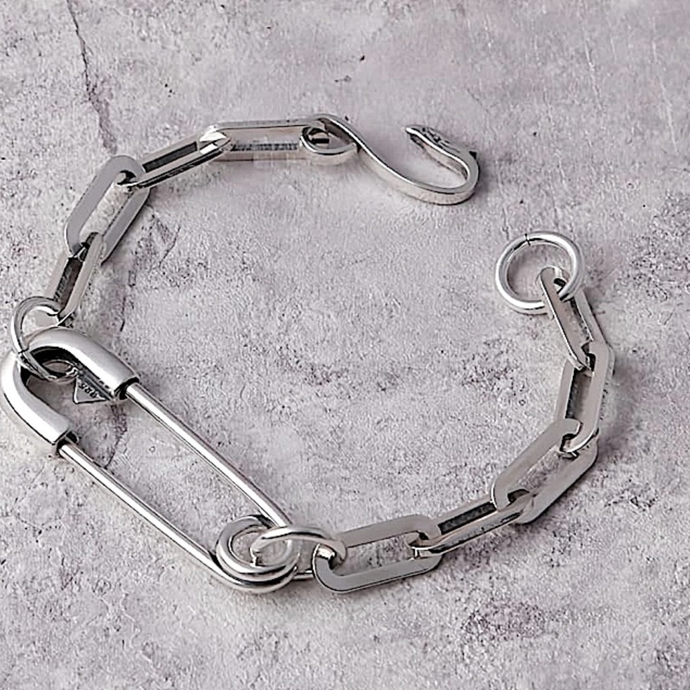Sterling Silver Safety Pin Bracelet, Chain Link Unisex Birthday Present … - Picture 9 of 11